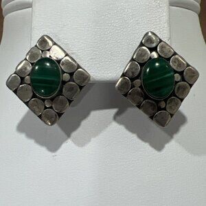 Vintage Malachite Sterling 925 Silver 3/4 Inch Earrings